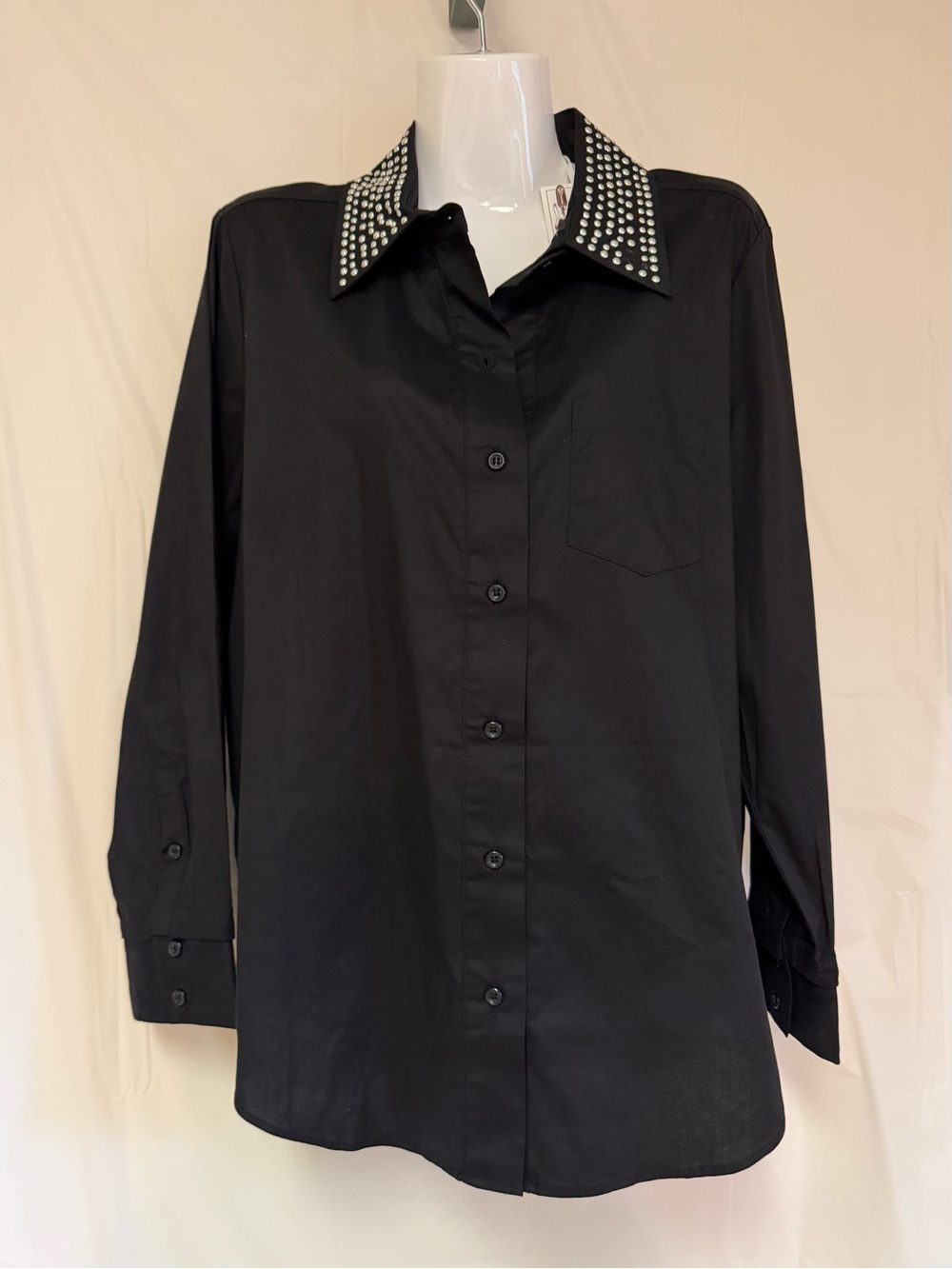 Stacy London Poplin Button Front Foundation Top Medium Black